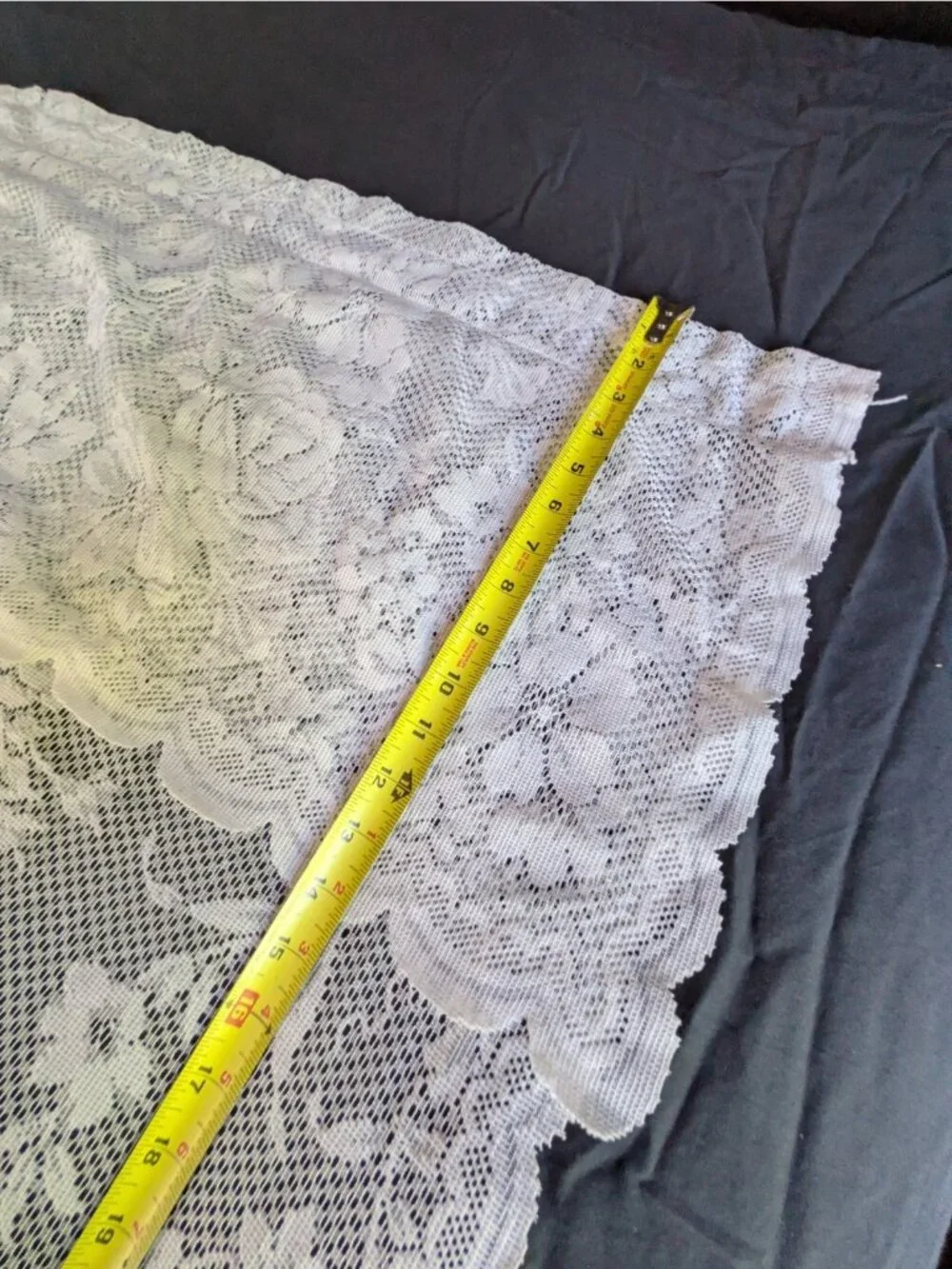 Vtg Lace Curtain Panels Set of 2 Attached Valance White Floral 59
